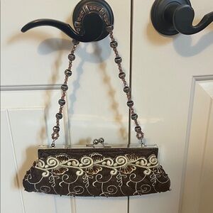 Elegant Brown Beaded Clutch